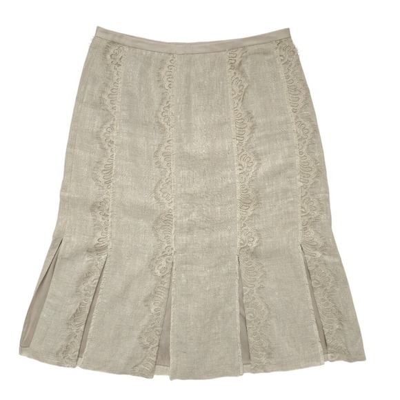 St John Couture Beige Linen Lace Flapper‎ Slit A-Line Skirt- Size 6 - Picture 2 of 8